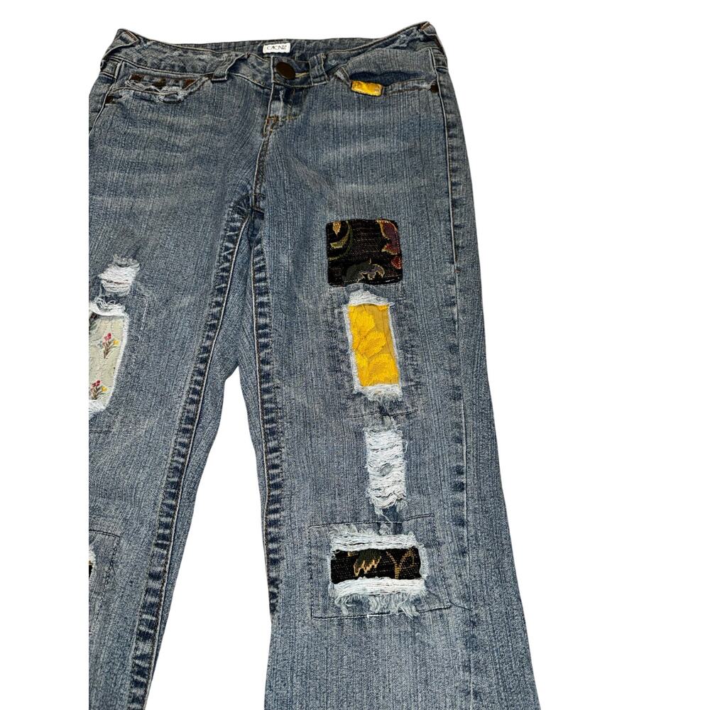 Cach Y2k Patchwork Bootcut Jeans Distressed Tapes… - image 4
